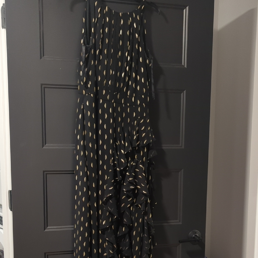 Betsy & Adam Black Dress with Gold Accents